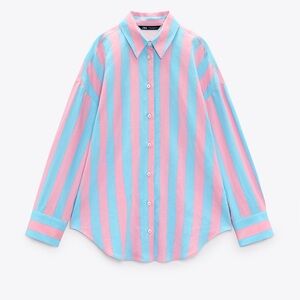 Zara Stripped Blue/Pink Button Down - M